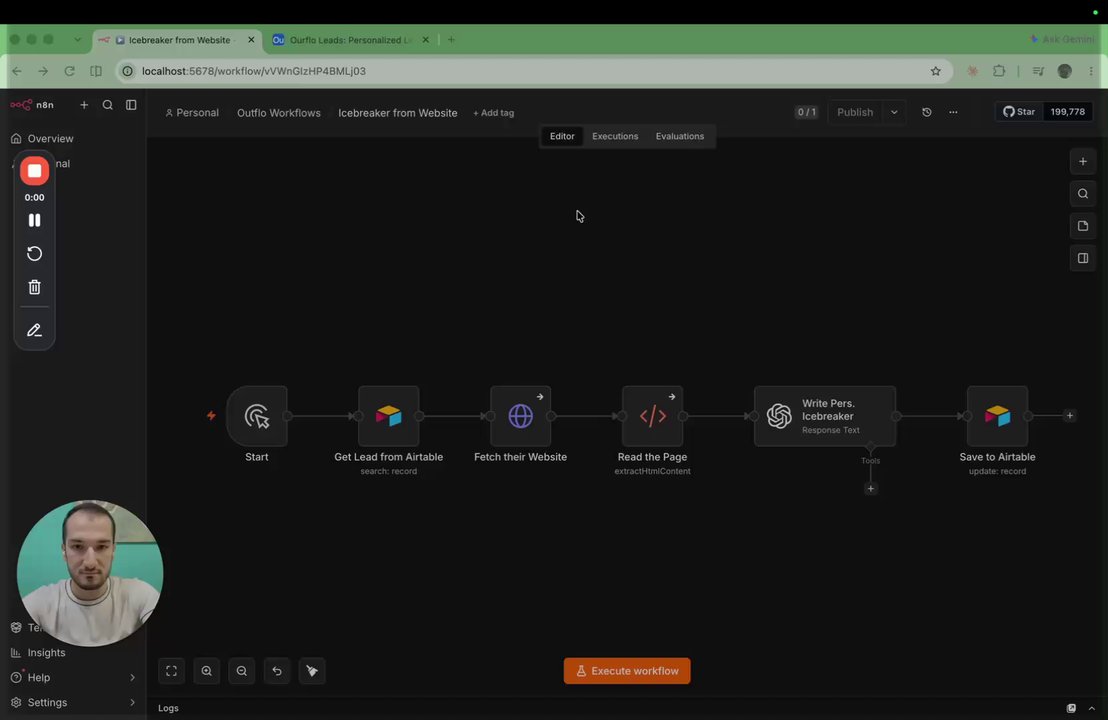 A frame from the recording: the engine running on real companies.